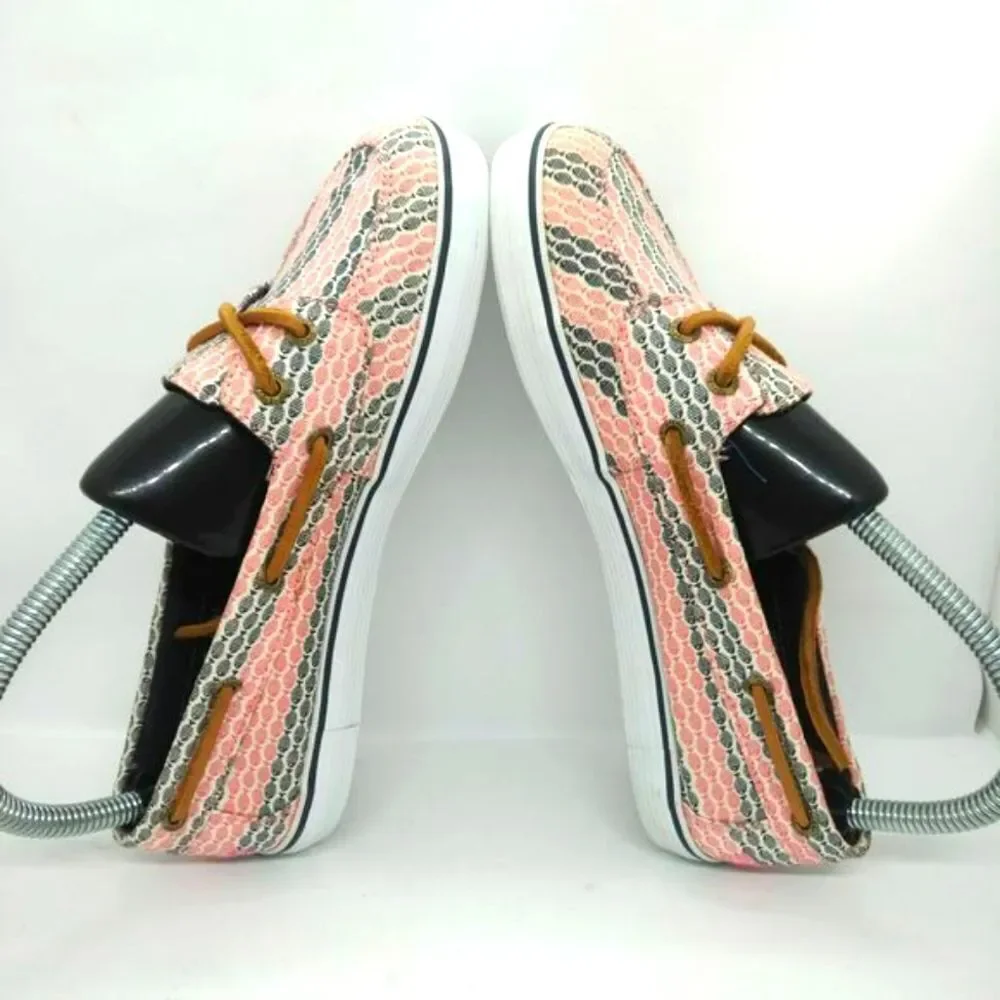 Sperry Top Sider Malibu Fish Print Boat Shoes Women's Size 6 Red‎ Black Casual